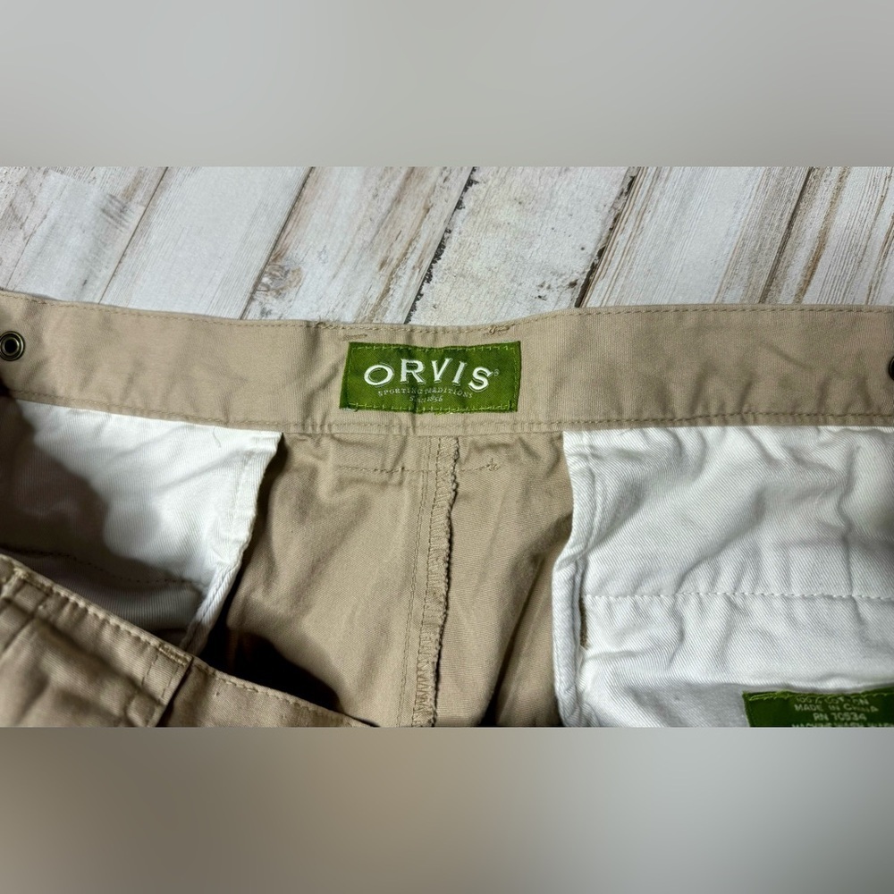 Orvis Pants 42 Men Beige Cargo Zip Front Adjustable Waist Straight Pockets - Picture 7 of 11